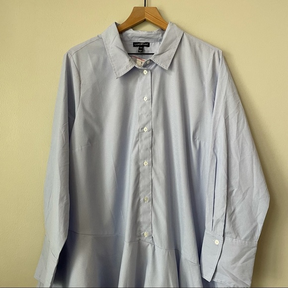 Lane Bryant Asymmetrical Ruffle Hem Blue & White Striped Button Down Shirt Tunic - Picture 2 of 6